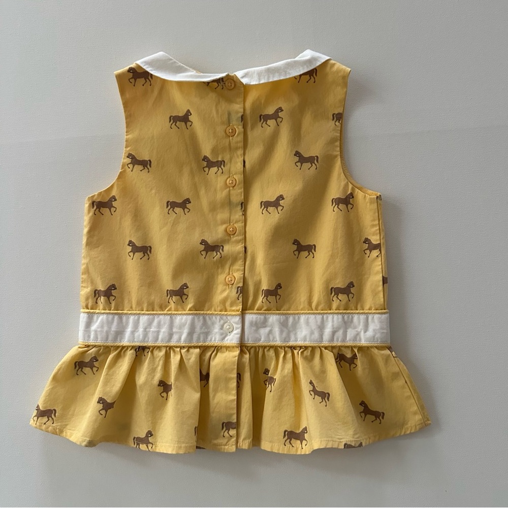 Janie and Jack Girls 7 Yellow Top with Horse Design Equestrian Bow Collared - Picture 3 of 3